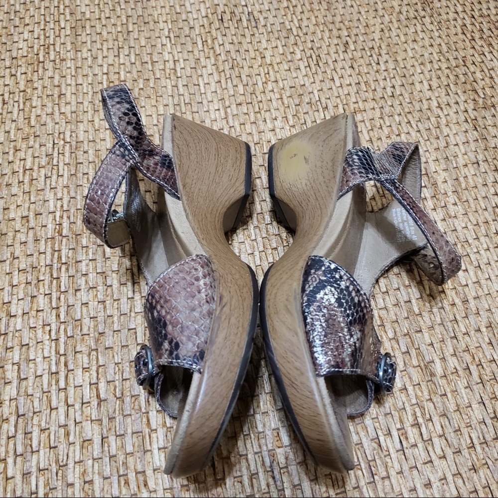Dansko Snake Skin Print Ankle Strap Buckle Sandal